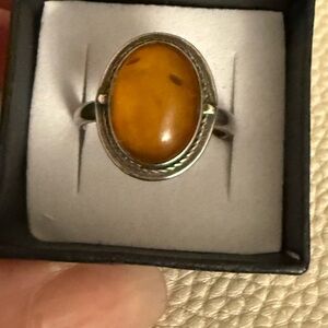 Sterling Silver Amber Oval Ring - Honey Amber Stone